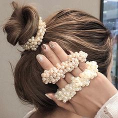 Bead Hair Accessories, Fancy Earrings, Hair Rings, Pearl Headband, Hair Beads, Elastic Hair Bands, Hair Elastics, Pearl Hair, Ponytail Holders