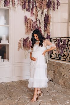 "💙 White tulle maternity dress, a perfect choice for your upcoming baby shower celebration. This enchanting tulle midi dress in pristine white is designed to exude grace and elegance while ensuring utmost comfort for expectant mothers. 💙 Crafted with a delicate tulle fabric, this white tulle midi dress adds a touch of whimsy and sophistication to your baby shower attire. The flowing layers of tulle create a graceful A-line silhouette, flattering your changing figure and allowing you to move wi White Baby Shower Dresses, White Baby Shower Dress, Gloves Wedding Dress, Dress For Baby Shower, Tulle Maternity Dress, White Mesh Dress, Boho Maternity Dress, Maternity Dress Outfits, White Tulle Dress