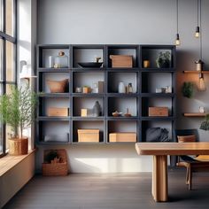 a room filled with lots of shelves and plants