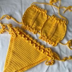 100% Handmade By Yours Truly. 100% Brand New. Unique Style Makes Its Way To Your Swimwear Collection This Season. Adjustable Side Tie Bikini Top And Bottom No Refund. No Return. No Exchange. Yellow Cotton Swimwear For Beach, Yellow Fitted Cotton Swimwear, Crochet Swimsuits Pattern, Crochet Bathing Suits, Crochet Swim, Crochet Inspo, Crochet Clothing, Crochet Stuff, Yours Truly