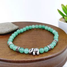 Green Adventurine Bead Elephant Charm Stretch Bracelet 6 Beads And 8mm Elephant Charm Elephant Beaded Bracelet, Attract Luck, Elephant Charm Bracelet, Manifesting Prosperity, Lucky Elephant, Elephant Bracelet, Handmade Heart, Elephant Charm, Green Bead