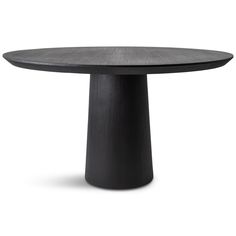 a black table with a wooden top on a white background in the shape of a round