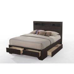 an image of a bed with drawers in the bottom drawer and headboard on it