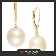 in stock Classic Yellow Gold Earrings For Formal Occasions, Luxury 14k Yellow Gold Pearl Earrings, Refined White Gold Round Pearl Earrings, Refined 14k Gold Earrings For Formal Occasions, Macy's 14k Gold Dangle Earrings, Macy's 14k Gold Dangle Jewelry, 14k White Gold Pearl Earrings, Elegant Yellow Gold Pearl Earrings With Polished Finish, Refined 14k Yellow Gold Earrings