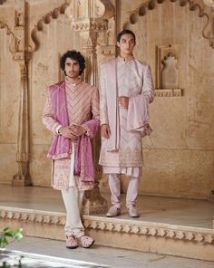 Pale pink Sherwani with long kurta, belt, and matching dupattaFrom Jigar & Nikita's Rang Mahal collection DELIVERY TIMEPlease allow 8-12 weeks for your outfit to arrive. FABRIC DETAILSTextured fabric, linen satin Professional cleaning only. Luxury Pink Sherwani Straight Kurta, Luxury Pink Ceremonial Sherwani, Luxury Pink Sherwani With Dupatta, Pink Sherwani, Rang Mahal, Long Kurta, Satin Pants, 12 Weeks, Sherwani