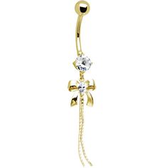 Solid 14K Yellow Gold Cubic Zirconia Bow Belly Ring | Body Candy Body Jewelry Elegant Gold Belly Rings, Elegant Gold Belly Rings Gift, Elegant 14k Gold Belly Rings For Gift, Elegant Dangle Belly Rings For Wedding, Elegant Wedding Dangle Belly Rings, Body Peircings, Gold Body Jewelry, Belly Piercing Jewelry, Gold Belly Ring