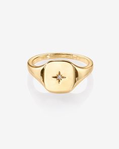 Our engraved Signet ring with a north star design leads the way to stylish days. Plated in real 14K gold, this ring is the perfect addition to your everyday jewelry. Materials: 14K yellow, rose or white gold plated Measurements: Ring Length: 10.8x8.5mm, Width: 1.5mm Ring Sizes: 5, 6, 7, 8, and 9. Star-shaped Signet Ring For Promise - Fine Jewelry, Star Shaped Fine Jewelry Signet Ring For Promise, Star-shaped Promise Ring With Diamond Accents, Classic 14k Gold Star Shaped Signet Ring, Star-shaped Engraved Rings For Anniversary, Yellow Gold Star-shaped Promise Jewelry, Classic 14k Gold Star-shaped Diamond Ring, Elegant 14k Gold Star-shaped Signet Ring, Classic Yellow Gold Star-shaped Diamond Ring