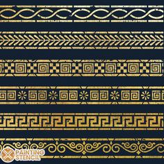 a set of gold and black decorative borders, dividers, and other design elements