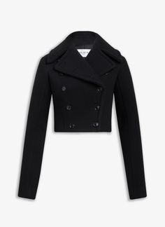 ALAÏA Women's Black CINCHED JACKET | ALAÏA US Modern Cropped Jacket With Lapel Collar For Fall, Formal Double-breasted Cropped Jacket For Fall, Formal Double-breasted Cropped Jacket For Winter, Formal Double-breasted Cropped Winter Jacket, Elegant Double-breasted Cropped Jacket With Double Button, Chic Wool Pea Coat With Button Cuffs, Elegant Cropped Jacket With Double-breasted Button, Chic Formal Cropped Jacket With Double-breasted Buttons, Elegant Wool Cropped Jacket For Fall