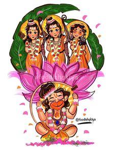 an image of hindu deities with flowers and leaves