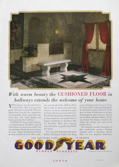 an advertisement for goodyear furniture with a bench in the middle