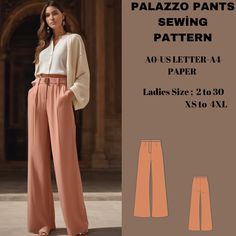 Women Palazzo Pants Sewing Pattern Palazzo Pants Pattern Wide Leg Pants Pattern, Trousers Pattern, Sewing Patterns, Women Sewing Pattern - Etsy Palazzo Pants Sewing Pattern, Pattern Palazzo Pants, Linen Pants Pattern, Sewing Patterns Women, Slack Pattern, Palazzo Pants Pattern, Pattern Wide Leg Pants, Wide Leg Pants Pattern, Unique Sewing Patterns