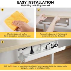 the instructions for how to install an easy installation table top with no drilling or nailing needed