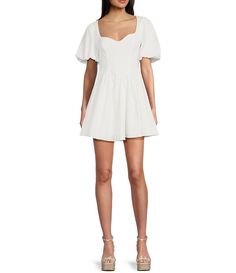 B. Darlin Short Puffy Sleeve Sweetheart Neckline Dress | Dillard's Sweetheart Neckline Dress, Bridal Shower Dress, Dance Club, Neckline Dress, Daytime Dresses, Mini Skater Dress, Little White Dresses, Puffy Sleeves, Junior Dresses