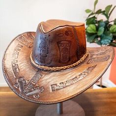 ad eBay - Brown Handmade Cowboy Western Hat Genuine Leather Hat Premium Leather Hat size M - Buy Now, click the link (eBay) Leather Cowboy Hats, Western Hat, Leather Hat, Western Hats, Leather Hats, Cowboy Western, Western Cowboy, Hat Sizes, Cowboy Hats