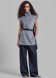 Bevza Manishka Vest - Grey Chic Wool Tops For Workwear, Chic Wool Tops For Work, Elegant Merino Wool Tops For Work, Luxury Wool Tops For Work, Elegant Wool Tops For Winter, Chic Wool Turtleneck Top, Chic Wool Tops For Layering, Elegant Merino Wool Funnel Neck Top, High Neck Cashmere Tops For Work