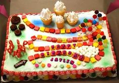 a birthday cake decorated with candy and candies