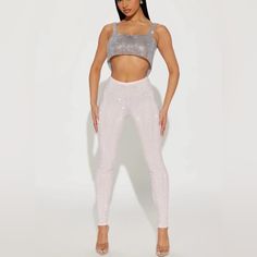 Never Worn! Product Details Color - Blush. Legging Low Rise Rhinestone Embellished Elastic Waistband Stretch 95% Cotton 5% Spandex Embellished Leggings, Color Blush, Blush Color, Low Rise, Pant Jumpsuit, Pink Ladies, Elastic Waistband, Blush, Pants For Women