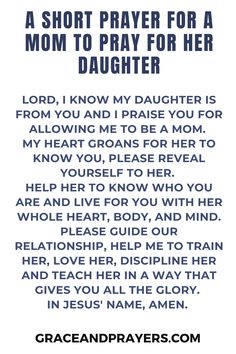 a prayer for a mom to pray for her daughter