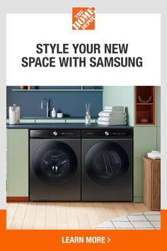 an ad for samsung washing machines with the words style your new space with samsung