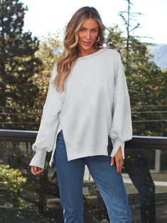 Womens Oversized Crewneck Sweatshirts. One of my favorite soft sweatshirts to pair with leggins, biker shorts, and a vest! Y2k Winter, Round Neck Sweaters, Pastel Yellow, Long Sleeve Sweatshirt, Dress Romper, Long Sleeve Sweatshirts, Women Long Sleeve, Long Sleeve T Shirt, Sweat Shirt