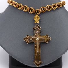 Victorian 14k Rose Gold Large Pearl Cross Pendant Link Chain Necklace 21in 53gr | eBay Vintage Cross Chain Jewelry, Engraved Rose Gold Cross Jewelry, Bronze Cross Spiritual Jewelry, Bronze Spiritual Cross Jewelry, Spiritual Rose Gold Cross Necklace, Spiritual Bronze Cross Jewelry, Antique Gold Cross Pendant Necklace, Antique Bronze Crucifix Jewelry, Antique Gold Crucifix Necklace