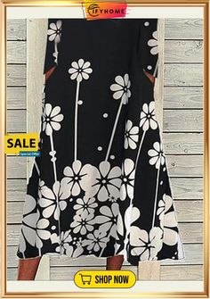 Floral-print Crew Neck Long Sleeve Casual Weaving Dress Casual Patterned Dress With Graphic Print, Casual Graphic Print Patterned Dress, Spring A-line Dresses With Graphic Print, Black Shift Dress With Floral Print, Weaving Dress, Long Sleeve Casual Dress, Vacation Dresses, Color Pick, Unique Designers