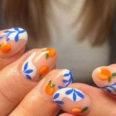 Nail Hun - Grace 💘 on Instagram: "It’s giving ‘holiday to Italy with the girls’ 🍊   Using all @the_gelbottle_inc 🔥  Inspo from the amaze set by @nailsbyrobinandnicky 😍  . . .  #nails #nailsofinstagram #nailsoftheday #nails💅 #nailsnailsnails #nailinspo #nailinspiration #nailstyle #naildesign #nailart #nailsbyme #gelnails #buildergelnails #thegelbottleinc #thegelbottle #manchesternails #ancoatsnails #manchester #ancoats #funkynails #cutenails #holidaynails #fruitnails #oranges #summernails" Sicilian Nail Art, Italy Holiday Nails, Call Me By Your Name Nails, Italy Nail Ideas, Granola Girl Nail Ideas, Summer Into Fall Nails, Nails With Oranges Fruit, Italian Inspired Nails, Sicily Nails