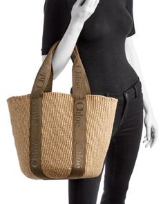 Chloe Woody Large Basket Tote July 4th Sale, Large Basket, Basket Tote, Straw Basket, Swag Bag, Trim Detail, Leather Fabric, Free Bag, Womens Tote Bags