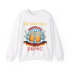 ## Cozy Oktoberfest Beer Festival Sweatshirt - Perfect for Celebrating in Style! Ideal for any situation, our unisex heavy blend crewneck sweatshirt delivers pure comfort and warmth, making it the perfect addition to your wardrobe for those chillier months. Crafted from a premium blend of 50% cotton and 50% polyester (8.0 oz/yd this plush sweatshirt offers superior coziness. Whether you're heading to a German Oktoberfest festival, a casual beer-drinking party, or just lounging at home, you'll appreciate the high-quality fabric that keeps you feeling snug and stylish. The heather sport color options with their 60% polyester and 40% cotton blend further add to your styling choices, making every design pop beautifully. Attention to detail is what sets our sweatshirt apart. The ribbed knit col White Sweatshirt With Sublimation Print For Winter, White Sweatshirt With Sublimation Print For Fall, Oktoberfest Festival, Beer Sweatshirt, German Oktoberfest, Oktoberfest Beer, Drinking Team, Beer Drinking, Drinking Party