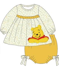 a winnie the pooh outfit and diaper cover are shown in this image, which is