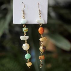 one of a kind droplet earrings; inspired by the essence of rainfall. handcrafted by myself; made one of a kind with love.  vintage and hand curated beads.  hypoallergenic non tarnish gold filled hooks. Bohemian Linear Dangle Earrings With Ear Wire, Handmade Czech Glass Drop Earrings, Bohemian Drop Earrings Gift, Earthy Beaded Dangle Jewelry, Earthy Beaded Drop Earrings, Handmade Bohemian Long Drop Earrings, Adjustable Earthy Dangle Earrings, Handmade Bohemian Dangle Linear Earrings, Bohemian Dangle Linear Earrings