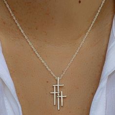 Quantity: 1 Necklace Necklace Length: 18 Inches + 2 Inch Extender Color: Silver Charm Size: About 1 Inch Necklace Metal: S925 Silver Charm Metal: Silver Zinc Alloy Three Crosses, Cross Pendent, Jewelry Cross, Faith Jewelry, Cross Neck, Christian Jewelry, Cross Jewelry, Sterling Silver Cross, Metal Necklaces