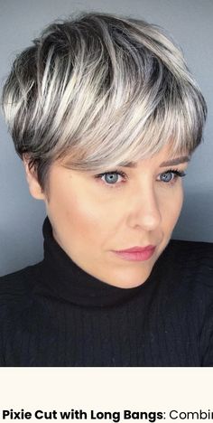 Haircut Long Bangs, Pixie Haircut Long, Gray Haircuts, Silver Pixie, Kort Bob, Short Hairstyles Over 50, Hairstyles Pixie, Hairstyle Long, Pixie Cut With Bangs