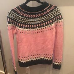 New With Tags Bethna Fairisle Sweater Pink Fair Isle Pattern Sweater For Fall, Pink Fair Isle Sweater For Fall, Pink Fair Isle Pattern Sweater, American Eagle Sweaters, Red Crew Neck Sweater, Purple Crewneck, Cowl Neck Poncho, Batwing Sweater, Velvet Sweater