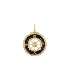 "14K Yellow Gold Round Compass Pendant, Single Cut Diamond Compass Pendant, Enamel Rudder Necklace Pendant, Sterling Silver Round Pendant It looks simply adorable even it's too shiny... This pendant design is attractive as it looks... We give you higher quality at the best price... pendant information:- ----------------------------- * This is a handmade pendant * 925 sterling silver is used in this pendant. * The quality of this pendant is amazing * This is a perfect pendant for all occasion \"\ Black Compass Design Jewelry, Black Compass Design Jewelry Gift, Black Pendant Jewelry With Charms, Diamond Monogram, Diamond Skull, Alphabet Charms, Monogram Pendant, Compass Pendant, Horn Pendant