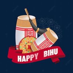 happy bhu with drums and banner on dark blue background