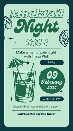 a flyer for a cocktail night with an image of a drink and umbrella on it