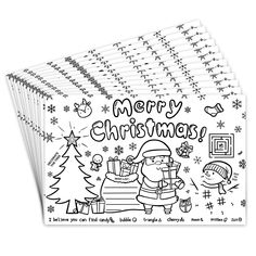 merry christmas coloring pages with santa claus and snowflakes on the top, in black and white