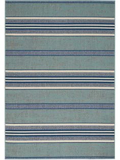 a rug with blue and white stripes on it