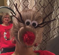 Reindeer Hair Bun Christmas Hairstyles, Holiday Fashion, Bun Hairstyles, Reindeer, Hair Styles, Hair, Christmas