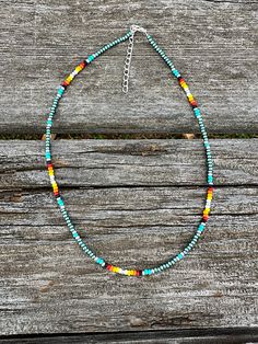 Beautiful Serape beaded necklace that literally make any outfit pop. All of them are 19 inches with a extender. ( Disclaimer: All items are uniquely crafted and created by GenZCreations. Our Items are NOT AUTHENTIC American Indian or Alaska Native American nor do they represent any Indian Tribe) Custom orders available, contact us here. The artisan work is handmade, so each piece is unique and may vary slightly from the picture, making each piece one of a kind. Adjustable Turquoise Heishi Bead Necklaces, Turquoise Heishi Beads Jewelry With Beaded Chain, Adjustable Beaded Turquoise Necklace, Adjustable Turquoise Beaded Chain Necklace, Southwestern Blue Necklace With Tiny Beads, Blue Heishi Beads Necklace For Festival, Adjustable Silver Heishi Beads Necklace, Adjustable Multicolor Beaded Turquoise Necklace, Multicolor Beaded Turquoise Necklace For Festivals