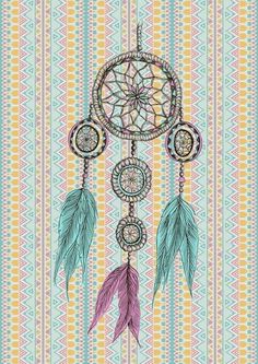 a drawing of a dream catcher with feathers