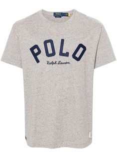 heather grey cotton lightweight jersey signature Polo Pony motif appliqué and embroidered logo to the front crew neck short sleeves straight hem Polo Pony, Tan Guys, Ralph Lauren Logo, Embroidered Tshirt, T Shirt Vest, Grey Cotton, Ralph Lauren Men, Polo Ralph, Heather Grey