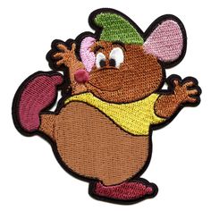 a cartoon mouse with a green hat and pink pants