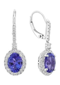 These exquisite drop earrings, crafted in lustrous 14-karat white gold, are a celebration of elegance and sophistication. The earrings feature a captivating oval-cut tanzanite, surrounded by a halo of sparkling diamonds. The leverback posts ensure a secure and comfortable fit. With a total gemstone weight of 3/8-carat tanzanite and 3.14 carats of diamonds, these earrings exude brilliance and luxury. Perfect for any special occasion, they will add a touch of glamour to your ensemble. | Effy 14K White Gold Diamond Tanzanite Earrings Tanzanite Earrings, Fashion Jewelry Earrings, Sparkle Diamonds, White Gold Diamonds, Oval Cut, Gold Diamond, Halo, Special Occasion, Jewelry Earrings