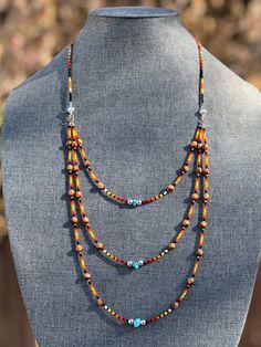 Bohemian Lariat Jewelry With Tiny Beads, Tiny Beads Southwestern Jewelry, Bohemian Multi-strand Jewelry With Tiny Beads, Bohemian Double Strand Jewelry With Tiny Beads, Artisan Multi-strand Jewelry With Tiny Beads, Bohemian Jewelry With Round Heishi Beads, Southwestern Multi-strand Beads For Gift, Artisan Multi-strand Jewelry With Spacer Beads, Bohemian Multi-strand Spacer Beads Jewelry