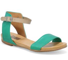 Complete with a cute contrasting color ankle strap, these feel-good flats give you a stylish everyday option that goes with every outfit. From Miz Mooz. Green Casual Sandals With Low Heel, Trendy Ankle Strap Flats For Spring, Casual Adjustable Ankle Strap Flats, Best Flats, Miz Mooz, Open Toe Sandals, Toe Sandals, Contrasting Colors, Ankle Strap