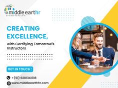 a business card with a photo of two people shaking hands and the text creating excellence, with captioning tomorrow's instructors