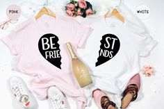 Best Friend Gift, Best Friends Shirt, Besties T-Shirt, Best Friend Shirt, Heart Shirt, Best Friends Gift DESIGN COLOR * Black text/design will be printed on Light color shirts * White text/design will be printed on Dark color shirts HOW TO ORDER * Select the Shirt Size & Color * Select the quantity * Click Add to Cart * For multiple items go back to the listing and repeat the steps SIZE AND MATERIAL * The unisex t-shirts are true to size. Relaxed fit for ladies and they can order one size smalle Best Friends Shirt Cricut, New Best Friend Shirt, Cute Bestie Matching Shirts, Best Friend Shirts For 3 Bff, Best Friend Shirts For 2 Girls Bffs, Best Friend T Shirts, Bff Shirts, Best Friends Sister, Best Friend Shirts